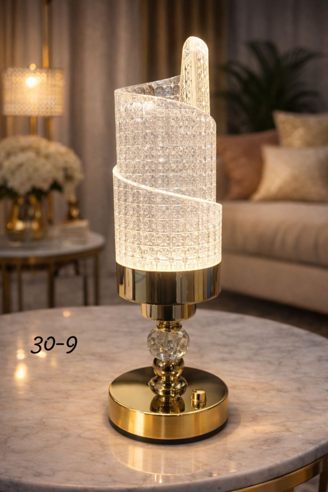 Luxury LED Crystal Spiral Electric Lamp - Modern Patterned Table Light with Gold Base