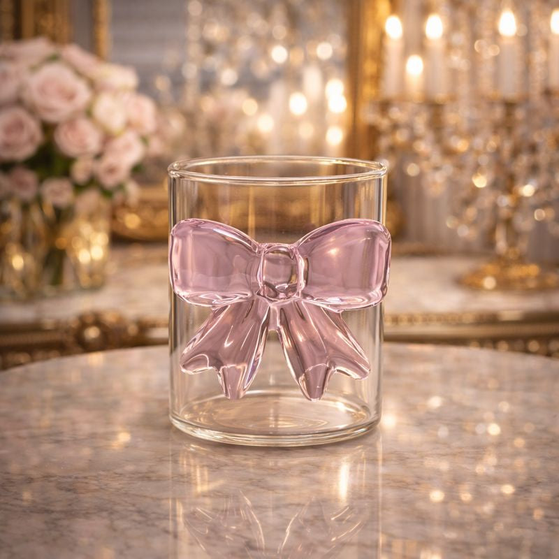 Luxury 3D Pink Bow Crystal Glass Mug - Elegant Coquette-Style Tea & Coffee Cup