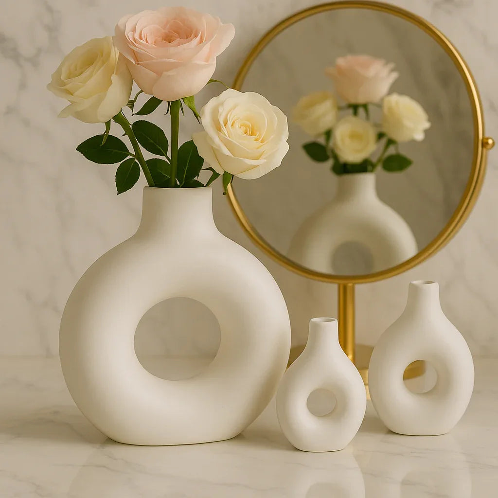 Donut Flower Vase Set – 3 Pcs Modern Hollow Vases