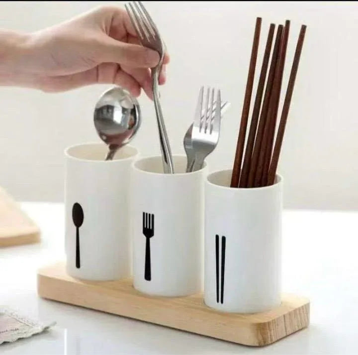 High-Quality Kitchen Utensil Holder with Wooden Base – Large Round Organizer