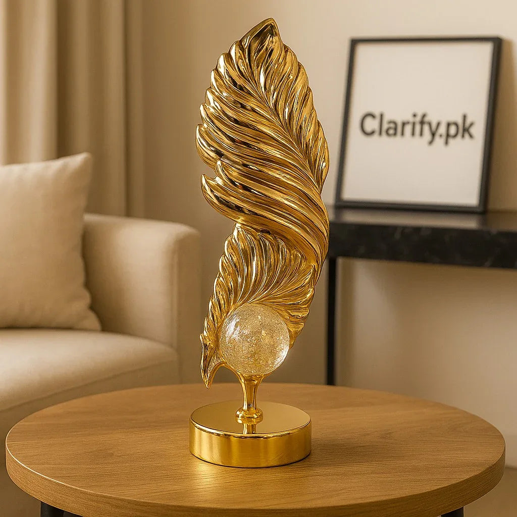 Luxury Golden Feather Table Decor with Crystal Ball