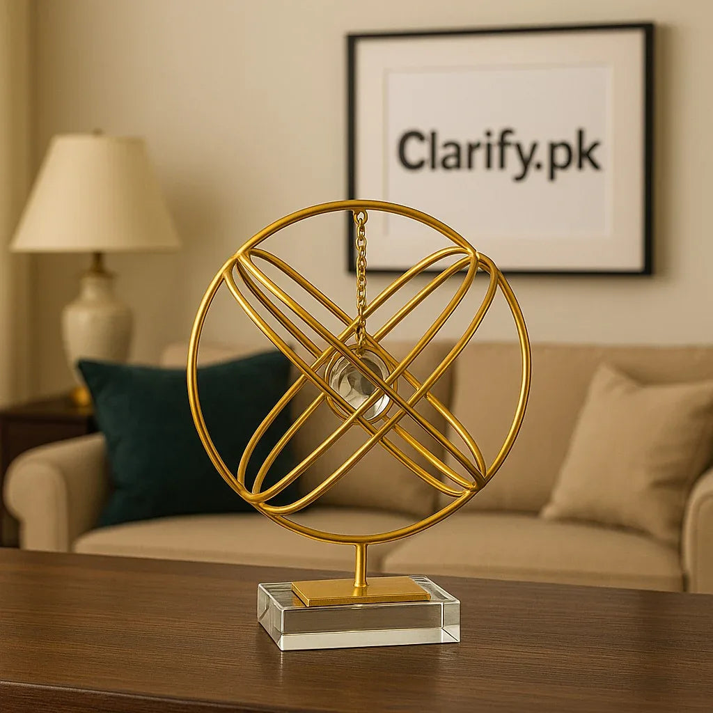 Luxury Golden Geometric Orb Decor with Crystal Accent