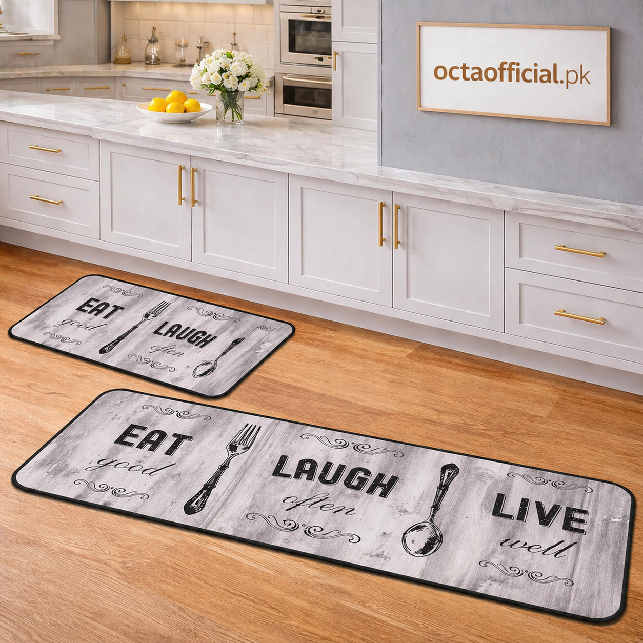 2pc Kitchen Runner Mat Set – Non-Slip Decor