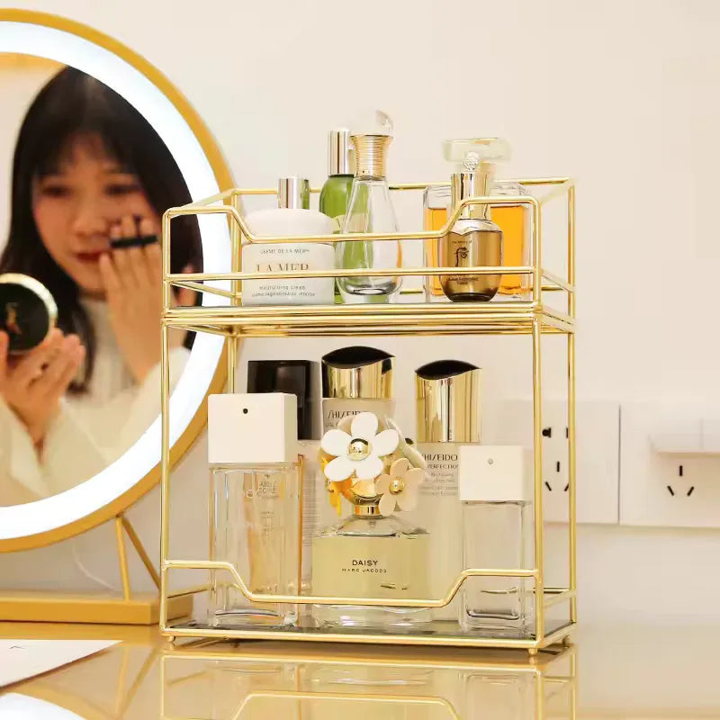 Desktop Makeup Organizer Rack - Gold Storage Box