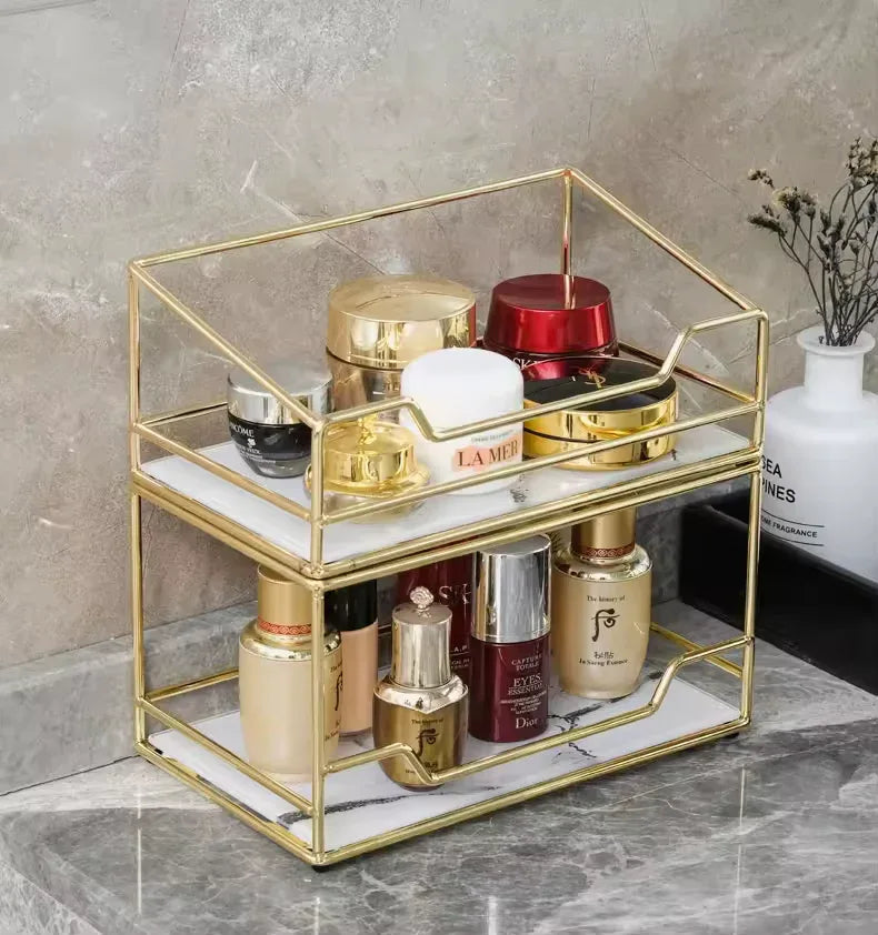 Desktop Makeup Organizer Rack - Gold Storage Box