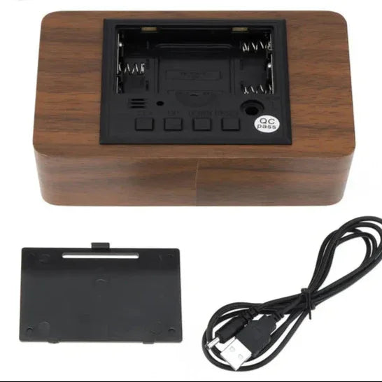 Digital Wooden Alarm Clock with LED Display