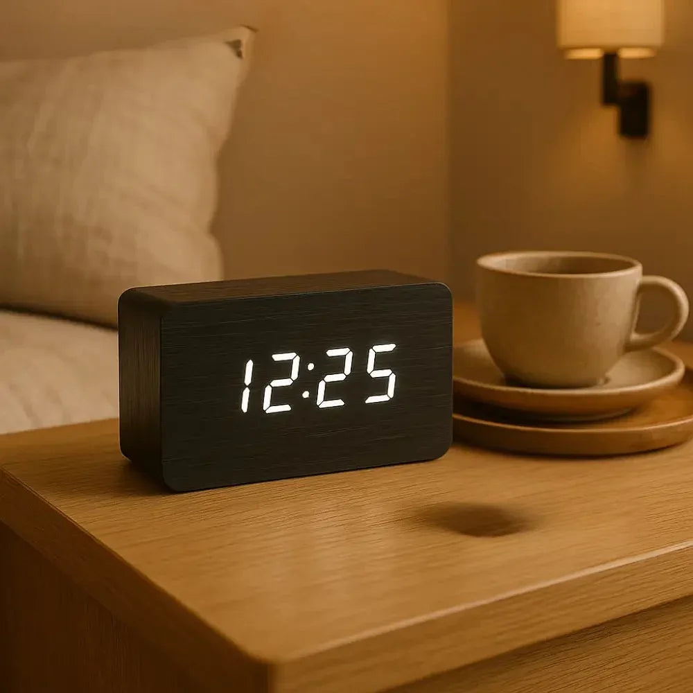 Digital Wooden Alarm Clock with LED Display