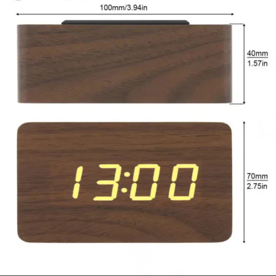 Digital Wooden Alarm Clock with LED Display