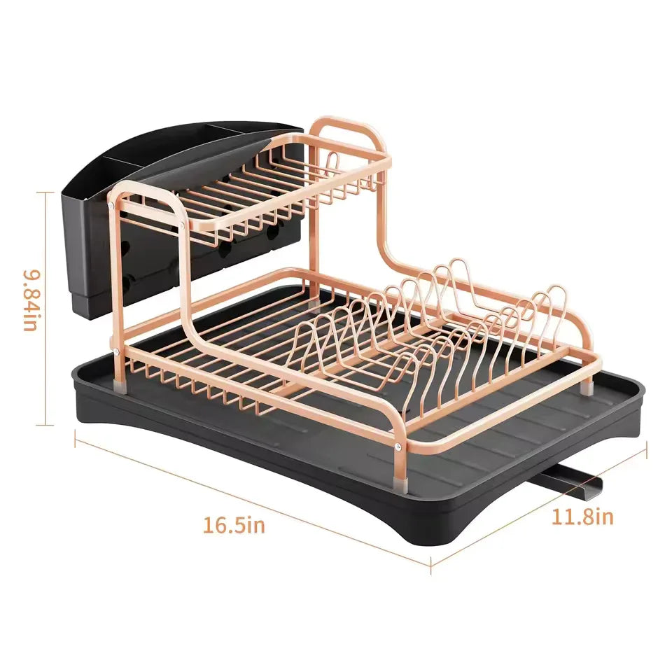 Dish Drying Rack with Cutlery Holder – Rose Gold
