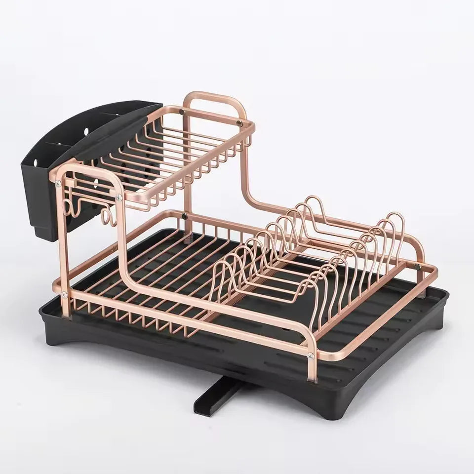 Dish Drying Rack with Cutlery Holder – Rose Gold