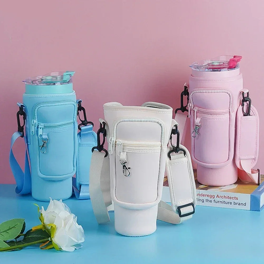 40oz Water Bottle Carrier Bag – Fits Stanley Quencher with Strap (Random Color)