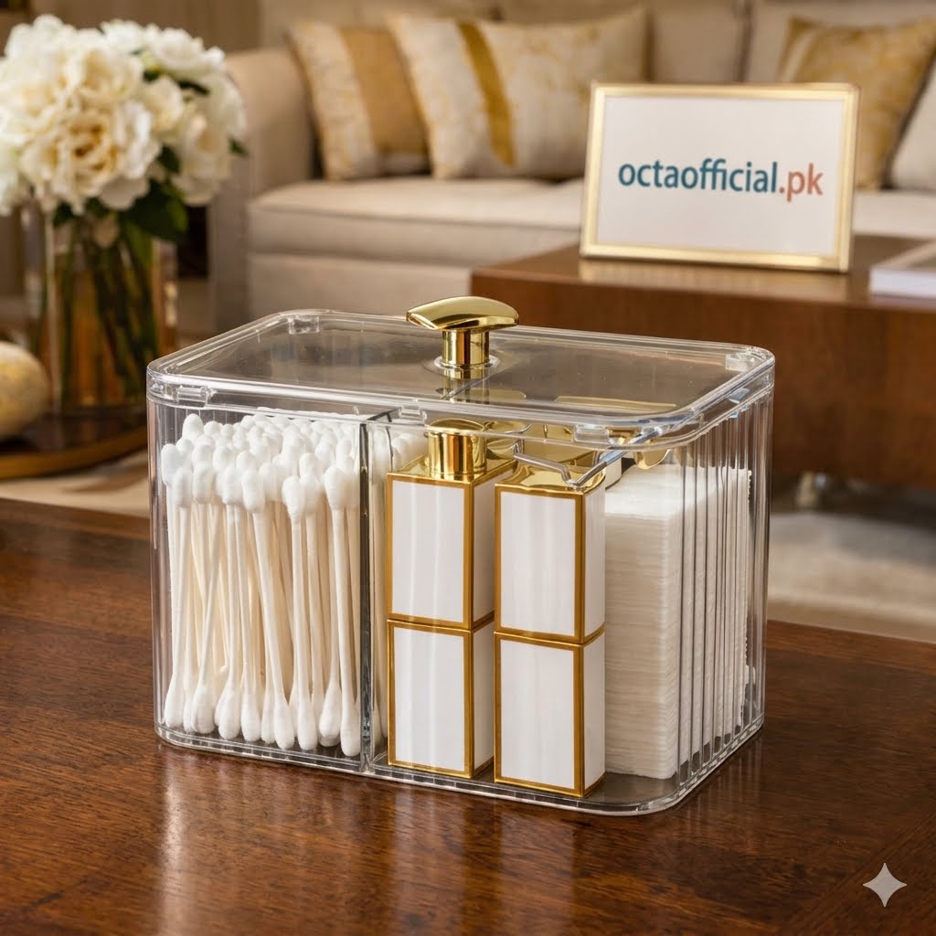 3-Compartment Cotton Swab & Pad Holder - Vanity Organizer