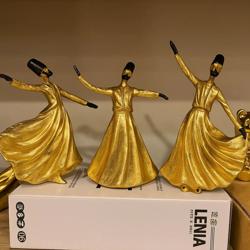 Golden Sufi Dervish Figurines – Set of 3 Décor