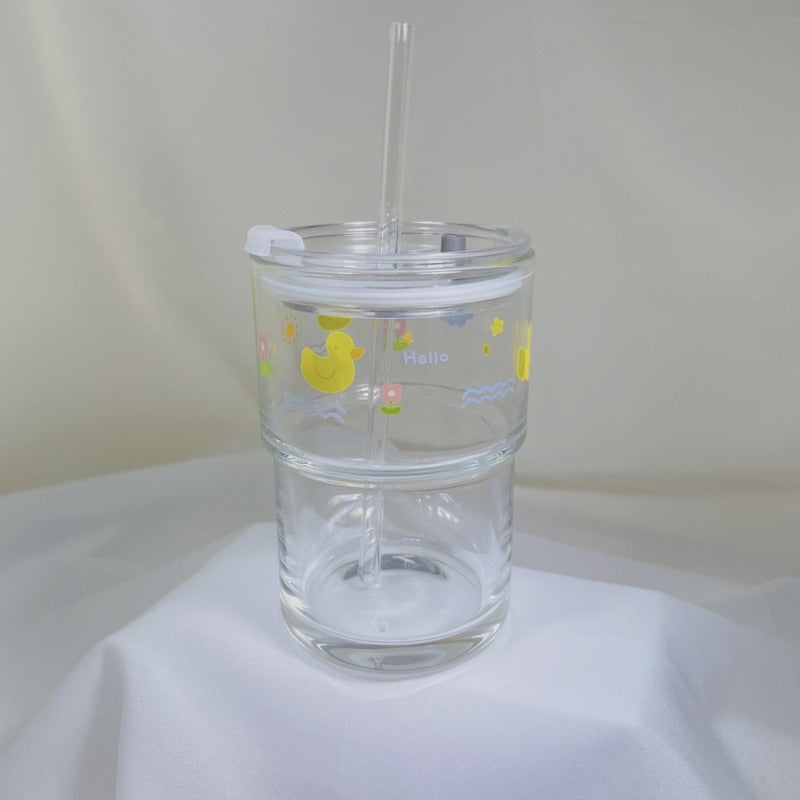 Minimalist Transparent Glass Juice Mug with Straw