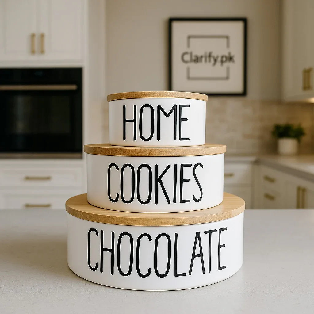 Premium Ceramic Jar Set with Wooden Lids – Modern Kitchen Storage