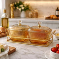 Glass Snack Bowls with Gold Stand – 2 Compartment