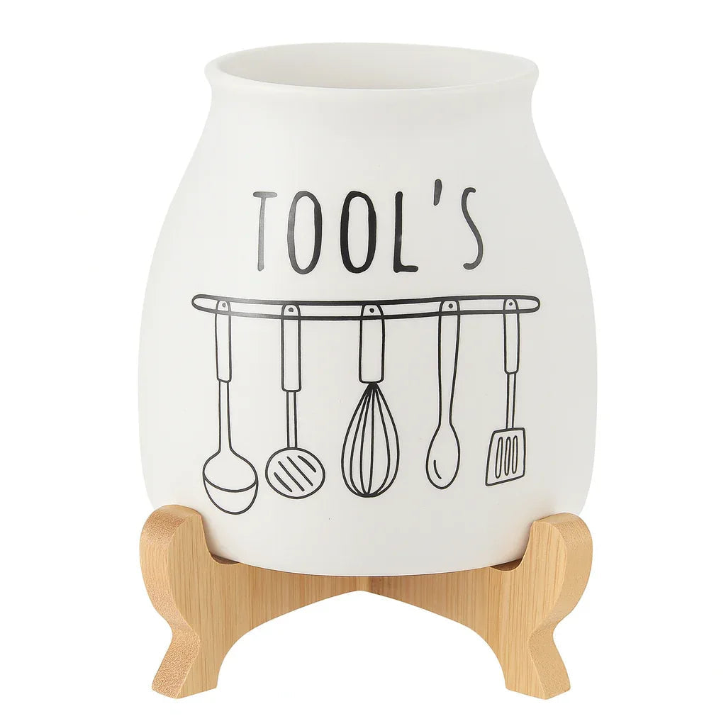 White Ceramic Utensil Holder for Kitchen Counter