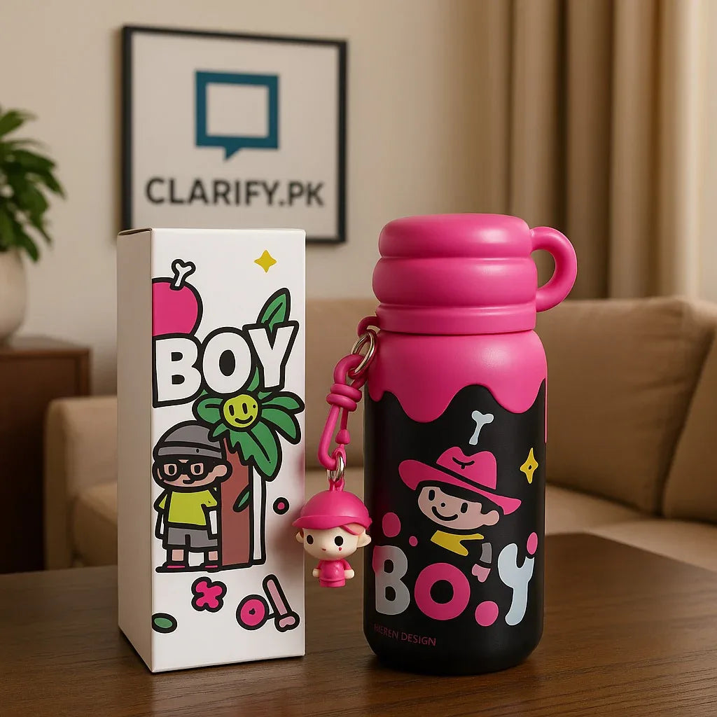 BOY Cartoon Water Bottle with Keychain – Portable