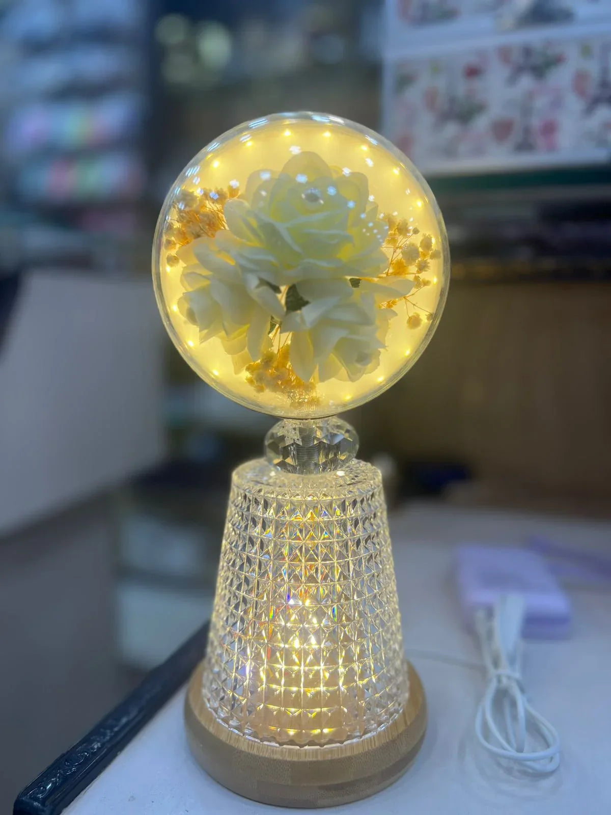 Crystal Rose LED Table Lamp – Romantic Decor
