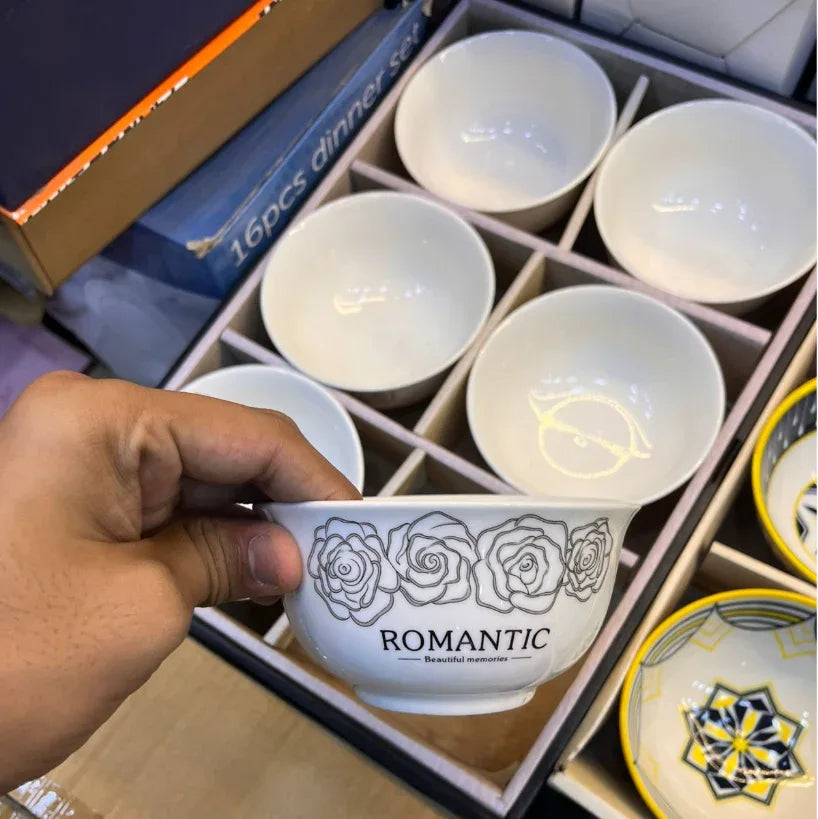 Romantic 6 Pcs Premium Ceramic Bowl Set – White Floral