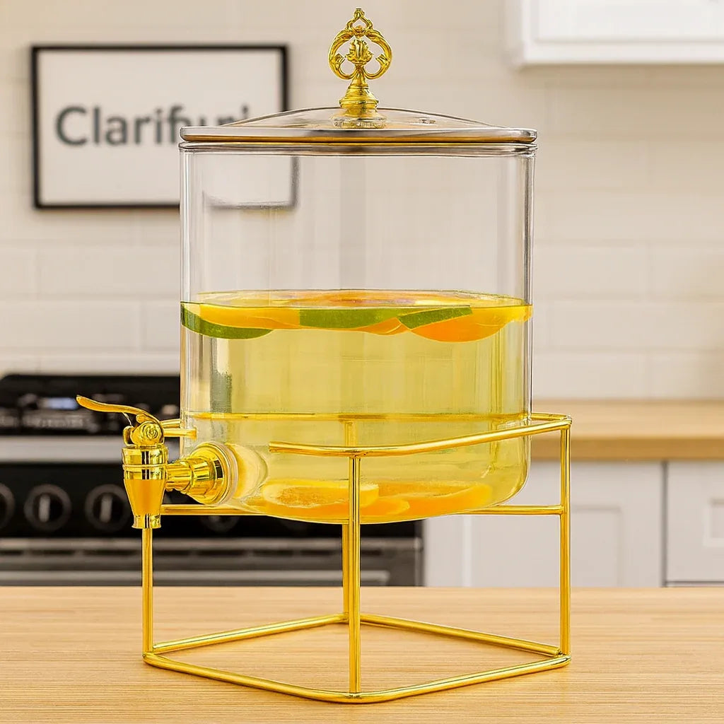 Water dispenser glass merterial iron stand 3.5litre