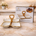 4-Compartment Gold-Trimmed Ceramic Serving Dish – Luxury Snack Platter with Heart-Shaped