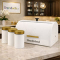 HausRoland Luxe Quilted Bread Bin & Canister Set – White & Gold