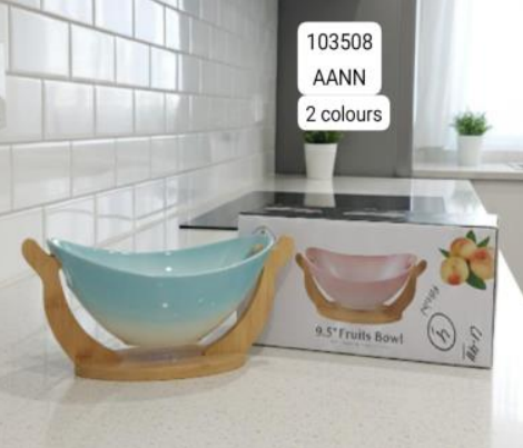 Modern Oval Ceramic Serving Bowl – 10" Aesthetic Platter with Elegant Wood Base