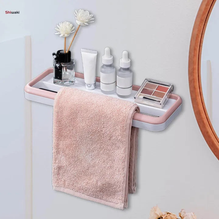 Wall Mounted Towel Rack with Storage Shelf & Bar