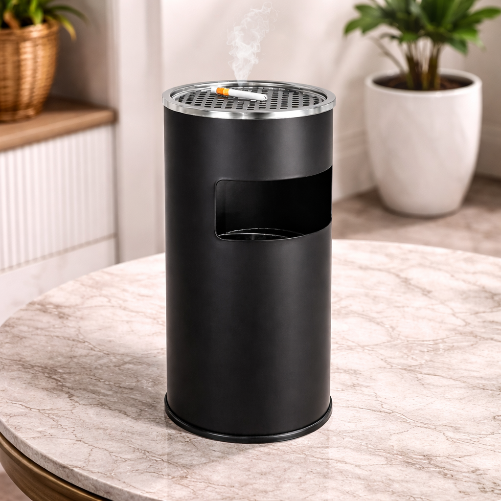 Stainless Steel Ash Bin – Matte Black Executive Waste Solution