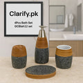 4Pcs Premium Bath Set – Wooden & Stone Finish Bathroom Accessories