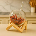 Aesthetic Lunar Glass Mug with Bamboo Stand – 250ml