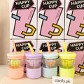 Happy Glass Cup with Flower Lid & Straw – Cute Portable Drinking Cup