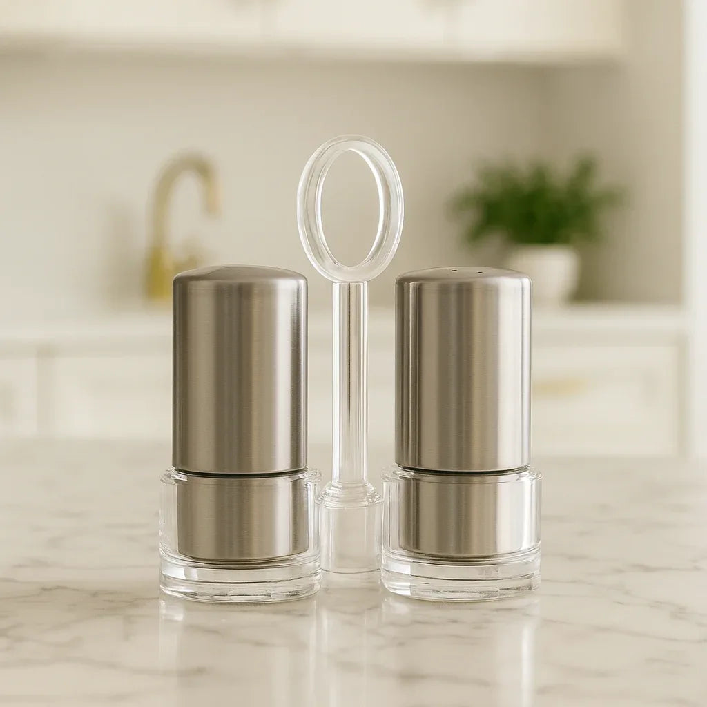 Luxury Salt and Pepper shakers with holder