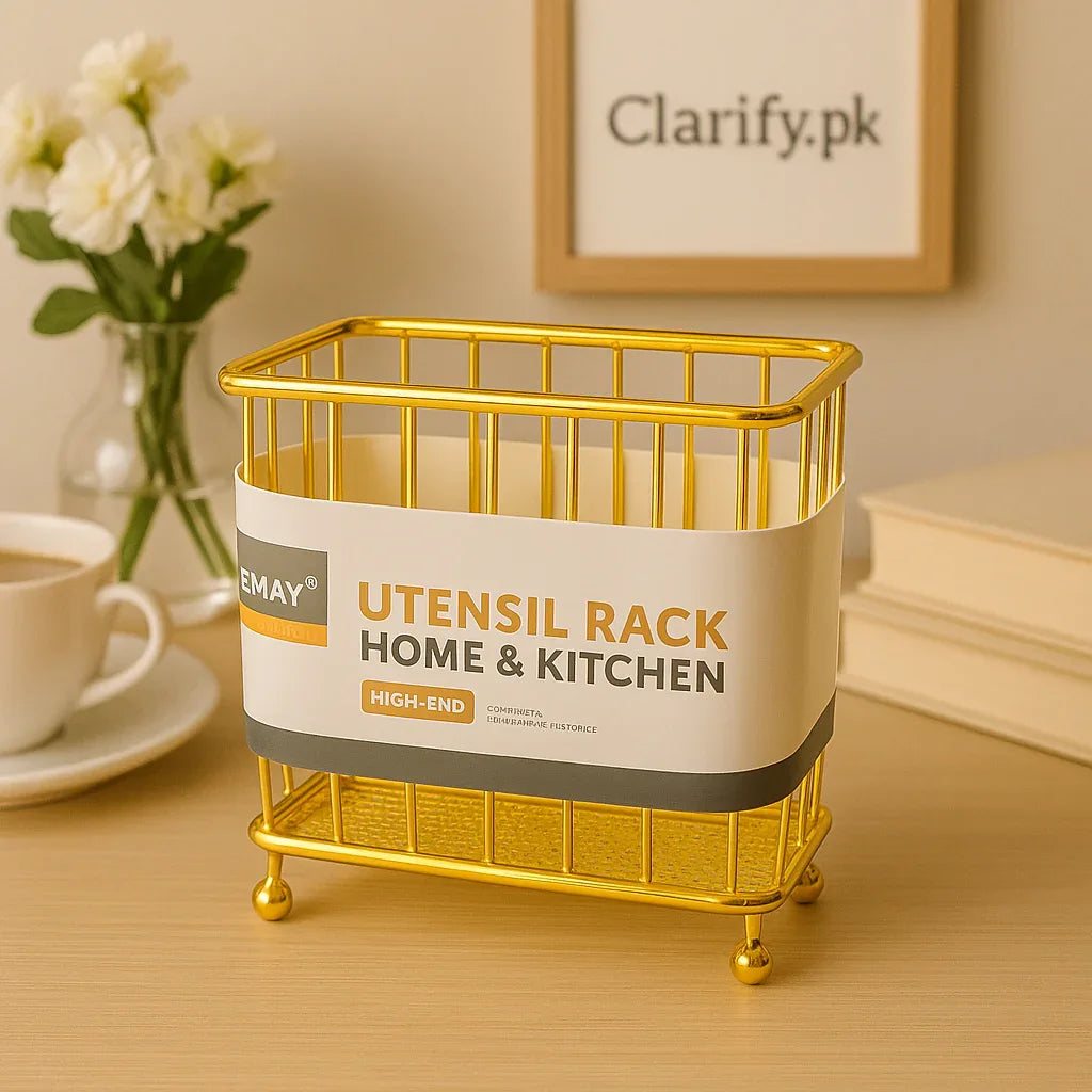 Golden Spoon Holder Rack - Durable Kitchen Organizer