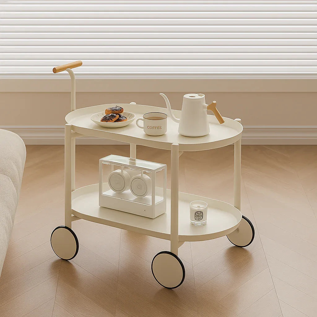 Luxury Oval Serving Trolley with Wheels – 2 Tier Coffee Cart