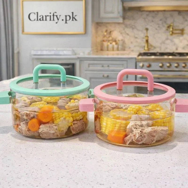 Premium Borosilicate Glass Soup Pot 1800ml with Silicone Handles
