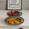 Luxury Green Floral 2-Tier Ceramic Dessert Stand