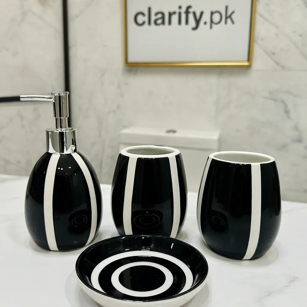 Luxury 4Pcs Bathroom Set – Black & White Elegance