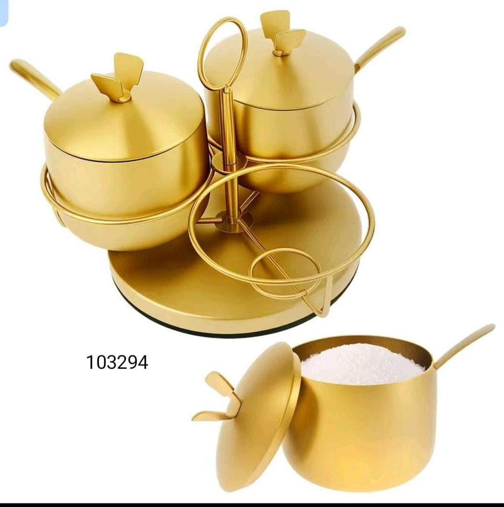 Golden Stainless Steel 3pcs Spice Containers Set