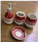 Luxury 4Pcs Red & White Bath Set – Modern Bathroom Décor