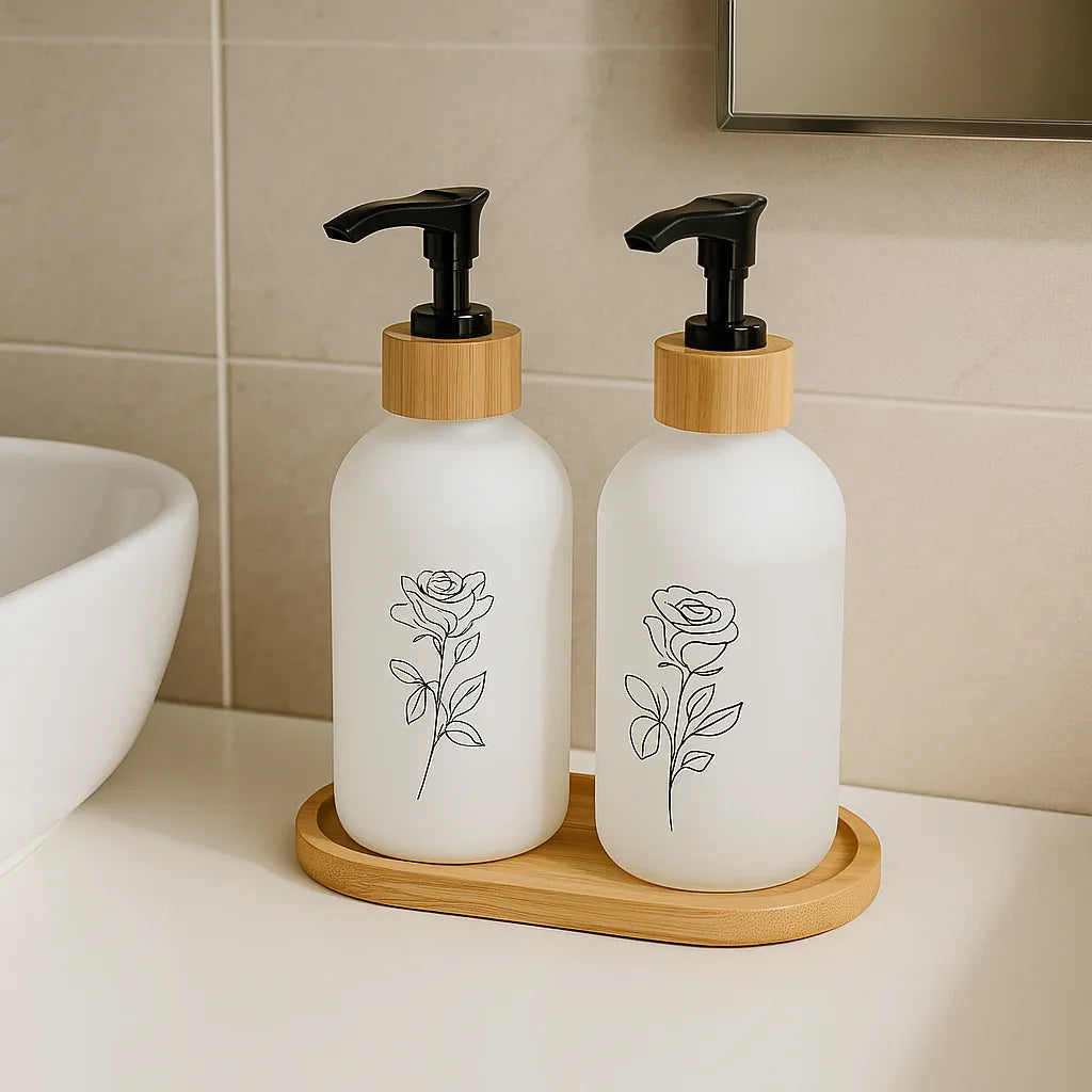 Minimal Rose Design Hand & Body Soap Dispenser Set