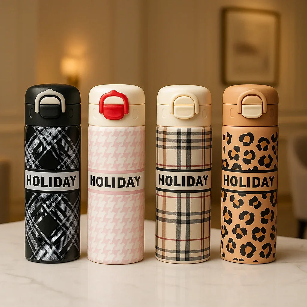 Holiday Printed Thermos Bottle – 500ml Leakproof Flask (Random)