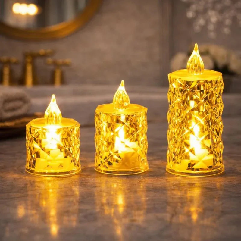 Crystal LED Flameless Candle Set (3 Pcs) – Warm Glow Decorative Table Lights