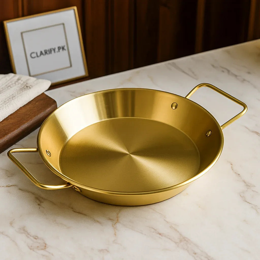 Stainless Steel Golden Tray – 22cm Serving Platter
