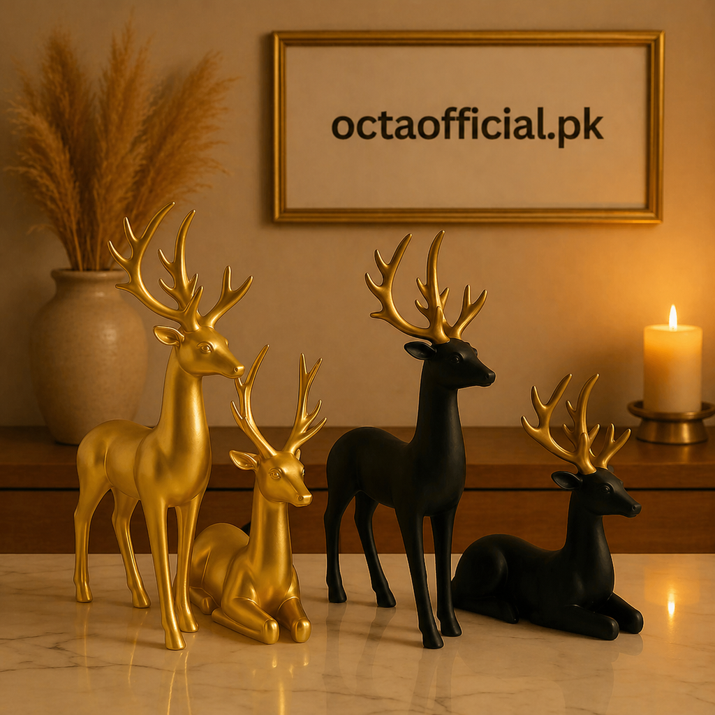 2pcs Deer Showpiece Set – Elegant Fiber Décor (Random Color)