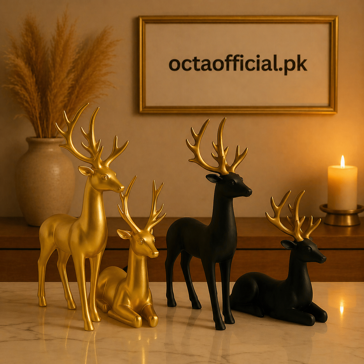 2pcs Deer Showpiece Set – Elegant Fiber Décor (Random Color)