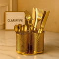 Golden Stainless Steel Cutlery Holder – 3-Section Organizer with Deer Handle