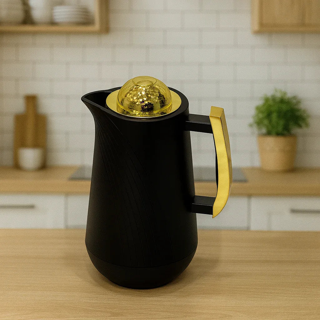 Luxury Black & Gold Insulated Thermos – 1 Liter