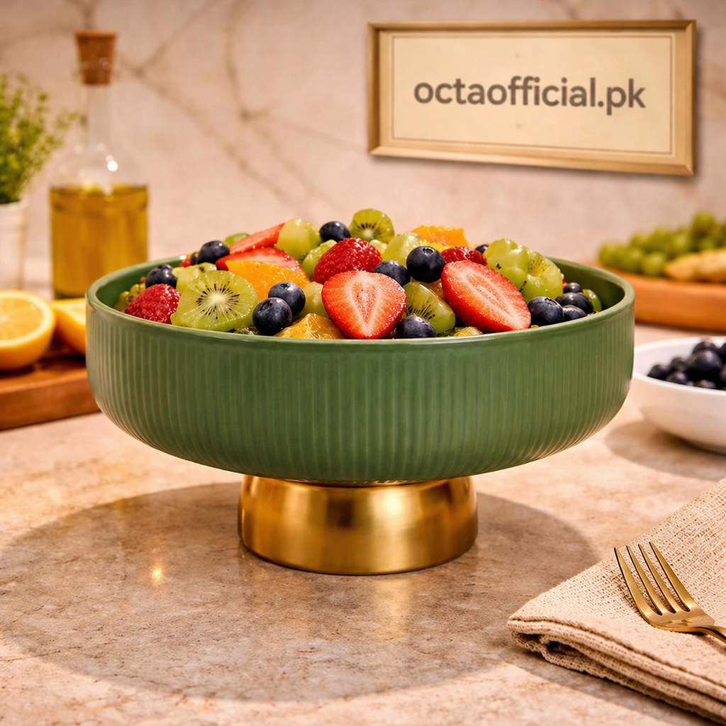 10-Inch Elegant Ribbed Bowl with Golden Pedestal Base (Premium Quality)